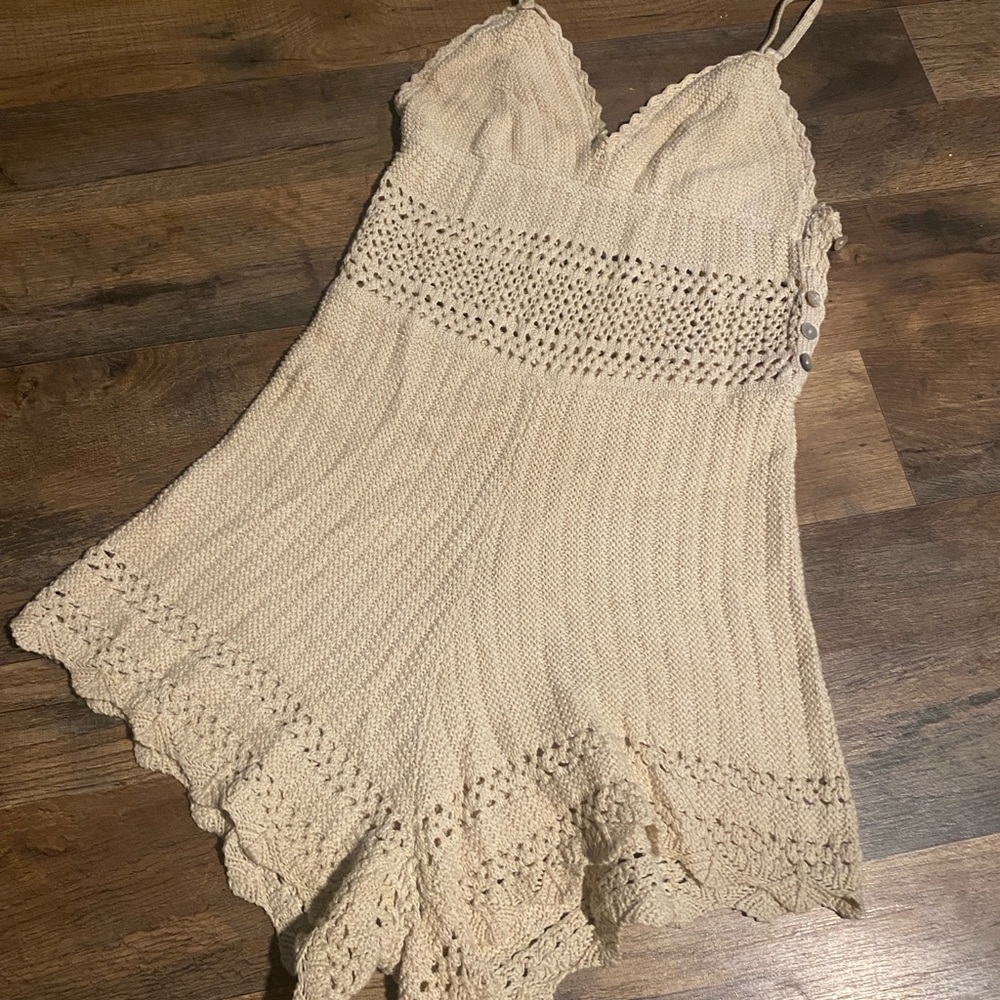 Beige Crochet Knit Romper